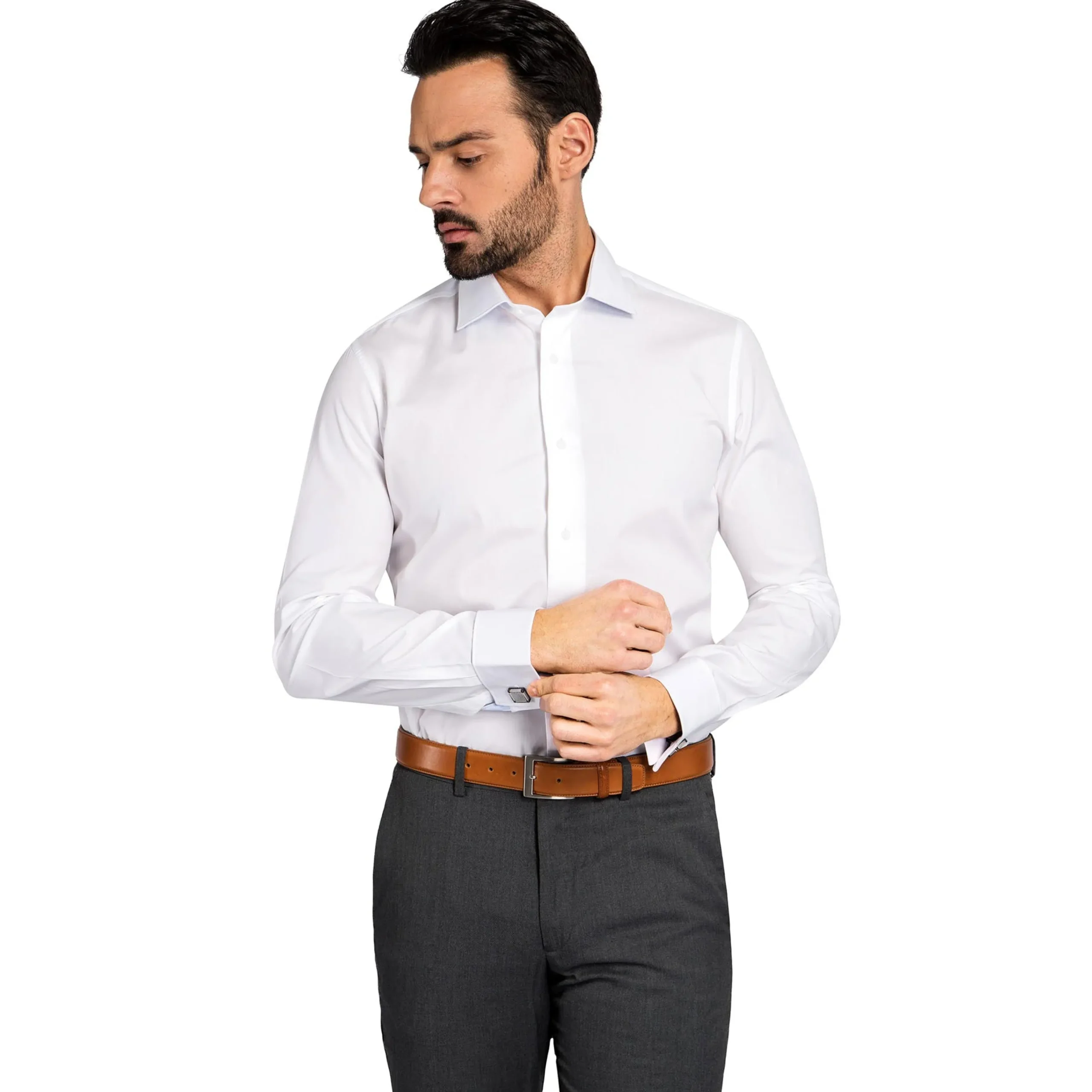 Discount LodinG Chemise he slim fit poignet mousquetaire 100% coton infroissable Blanc