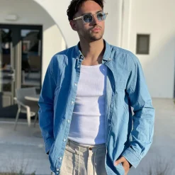 Clearance LodinG Chemise coupe classique en jean clair Bleu clair