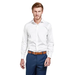 Outlet LodinG Chemise droite he sans repassage 100% coton poignet mousquetaire Blanc