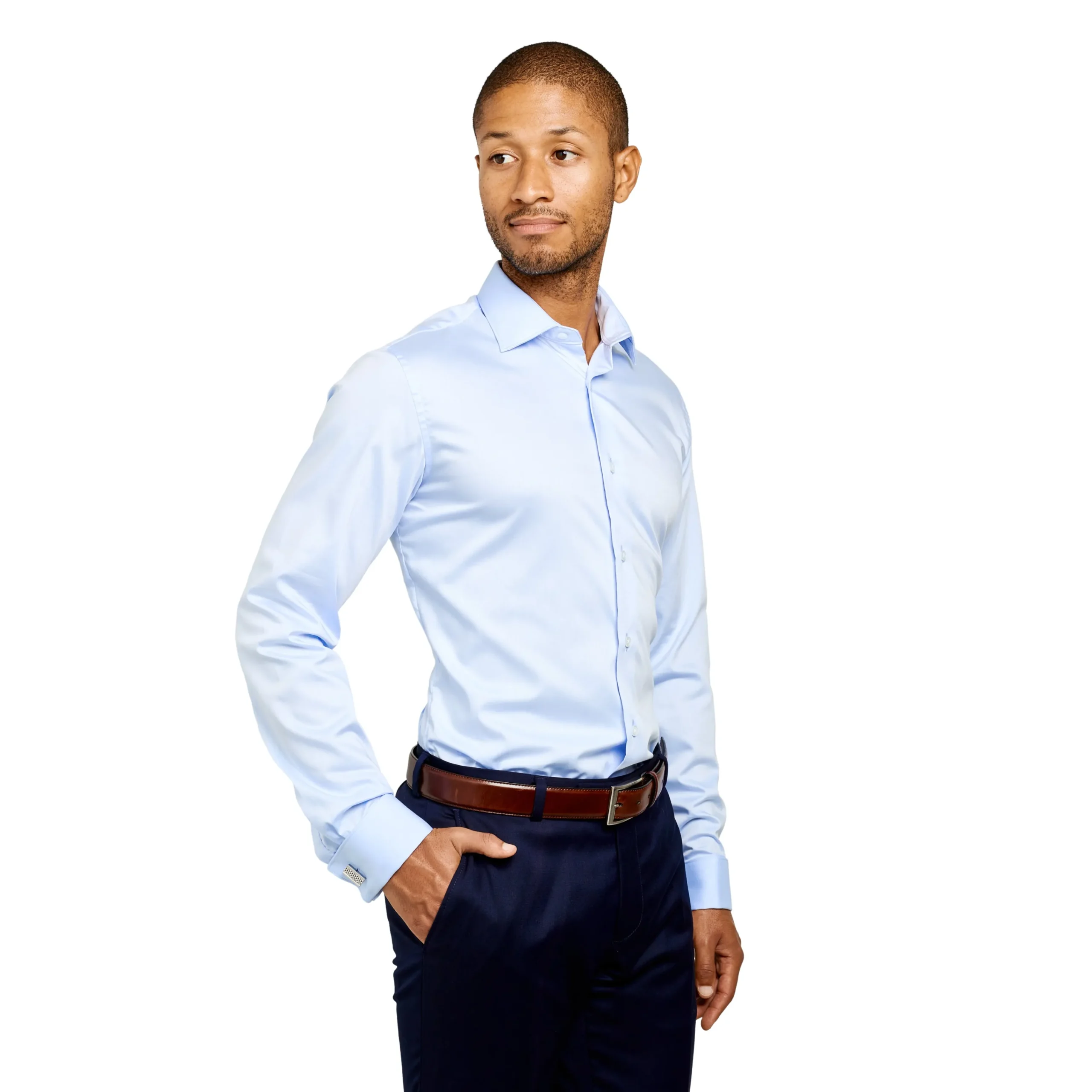 Flash Sale LodinG Chemise slim fit bleu sans repassage 100% coton poignet mousquetaire Ciel