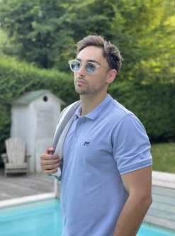 Flash Sale LodinG Polo chiné 100 % coton Bleu ciel