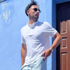 Hot LodinG Polo col Mao 100 % coton Blanc