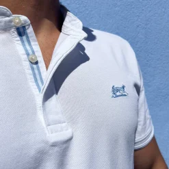Hot LodinG Polo col Mao 100 % coton Blanc
