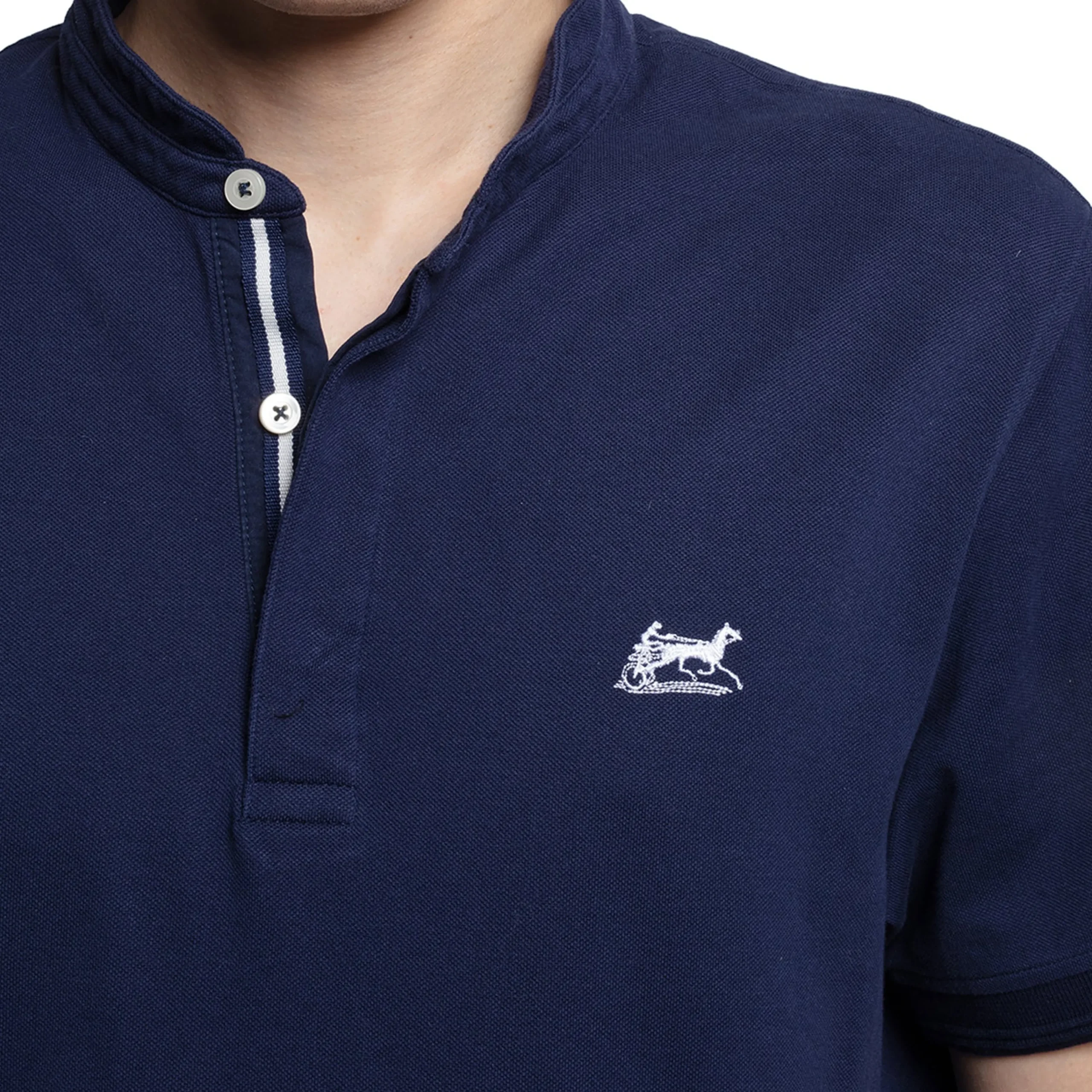 Discount LodinG Polo col Mao 100 % coton bleu Marine