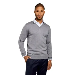 Store LodinG Pull col v 100% pure laine Mérinos Gris