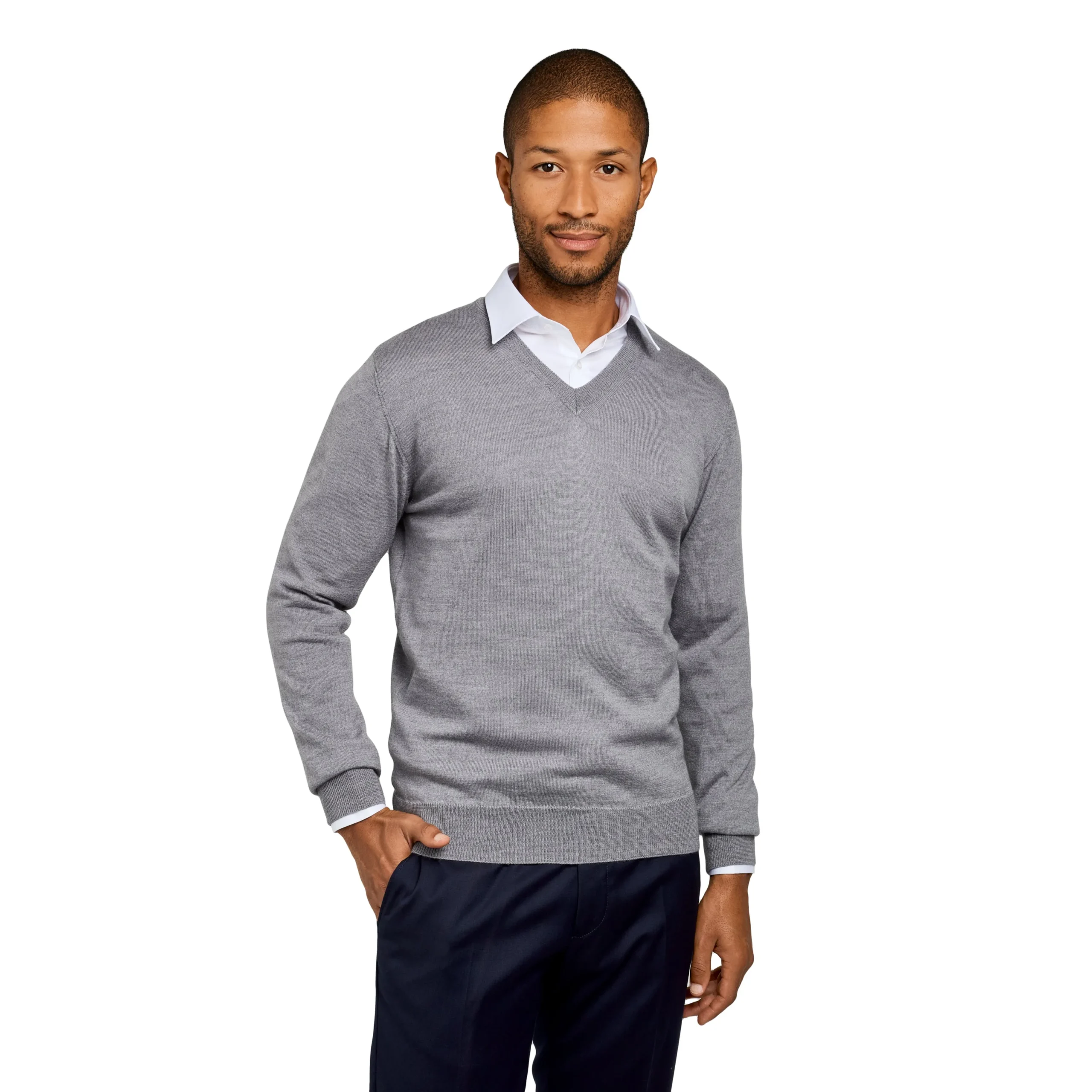Store LodinG Pull col v 100% pure laine Mérinos Gris