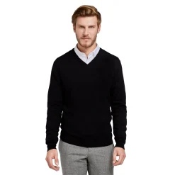 New LodinG Pull col v 100% pure laine Mérinos Noir