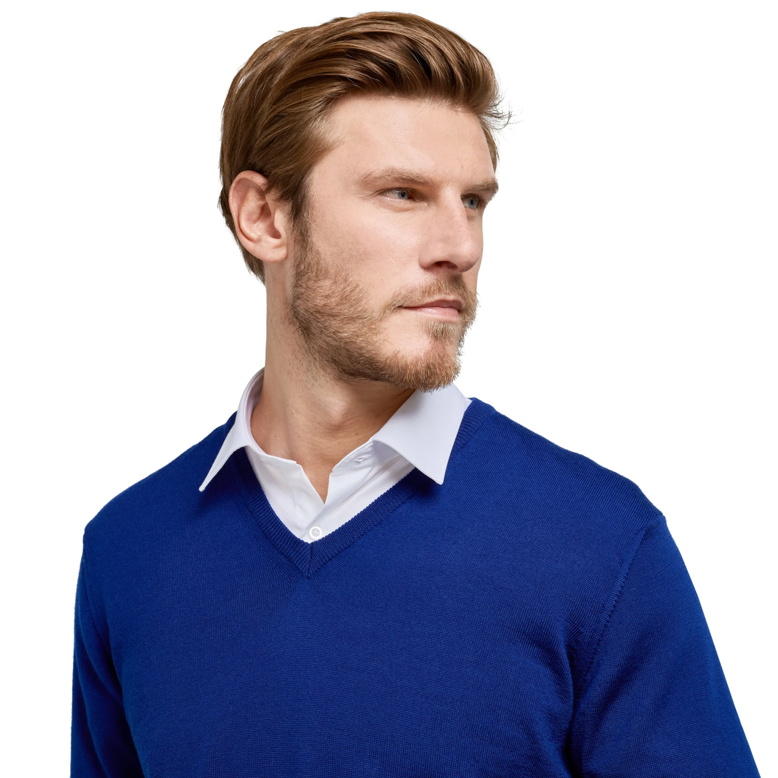 Store LodinG Pull col v 100% pure laine Mérinos Bleu roi