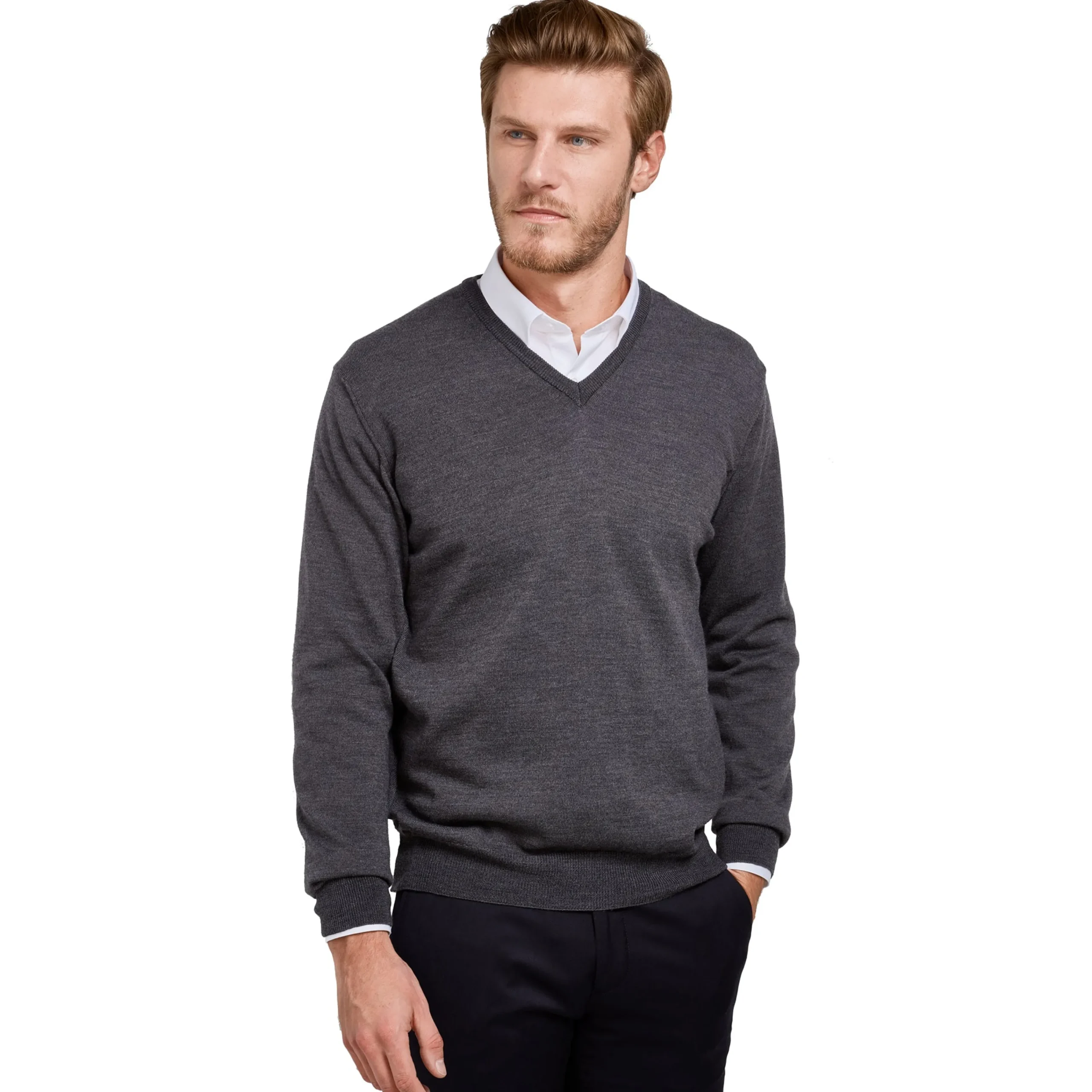 Flash Sale LodinG Pull col v 100% pure laine Mérinos Gris anthracite