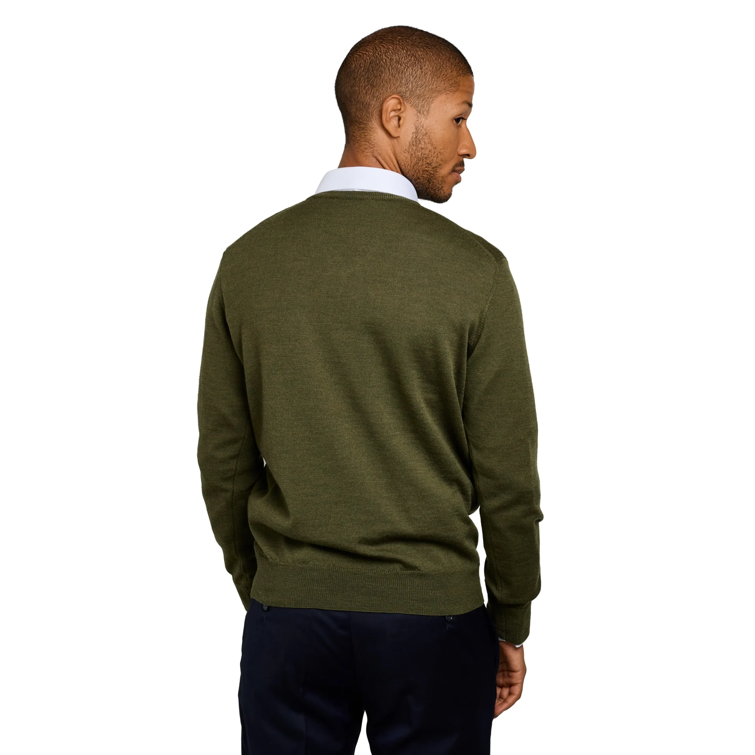 Online LodinG Pull col v 100% pure laine Mérinos Kaki