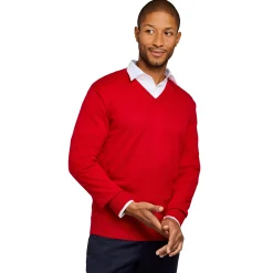 Store LodinG Pull col v 100% pure laine Mérinos Rouge