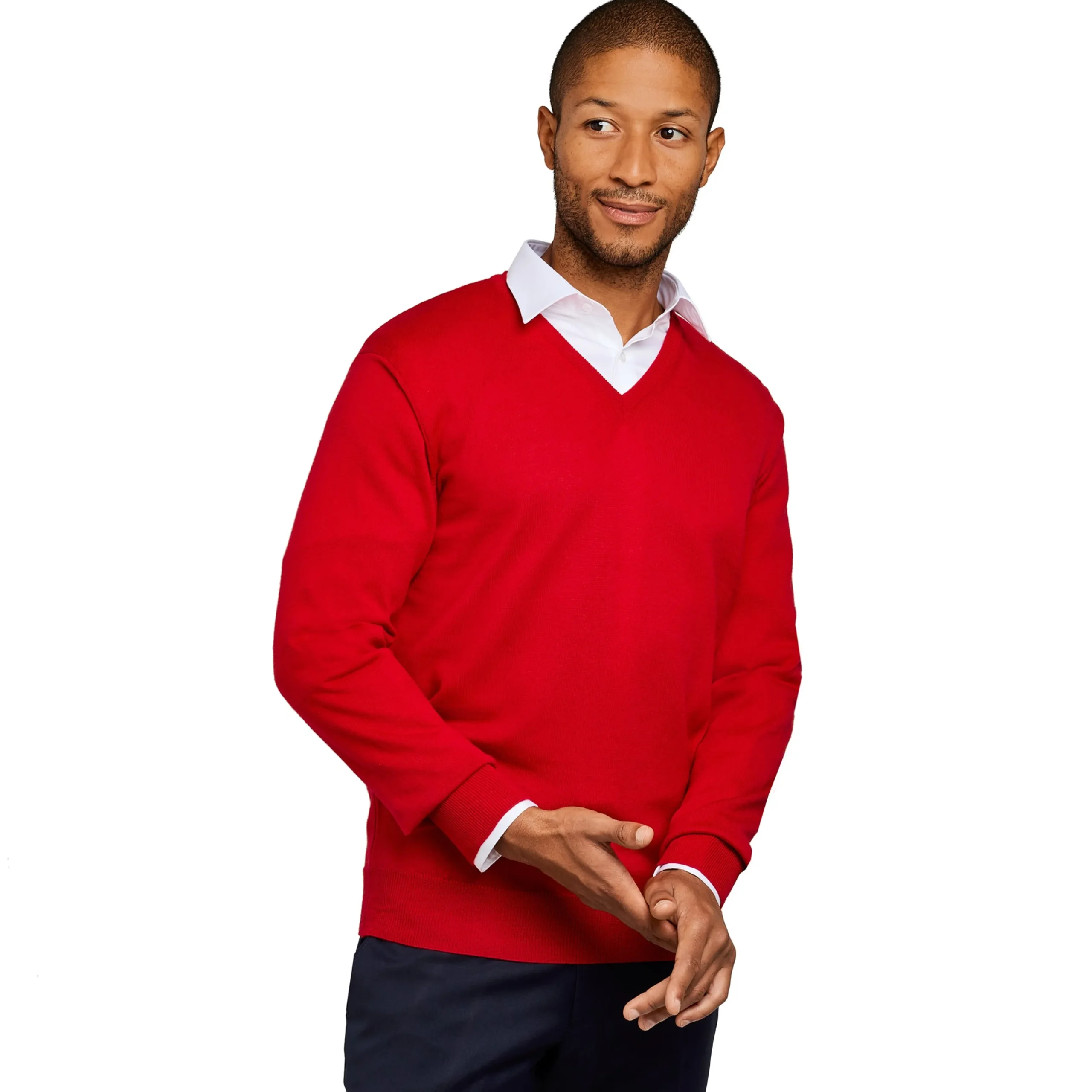 Store LodinG Pull col v 100% pure laine Mérinos Rouge
