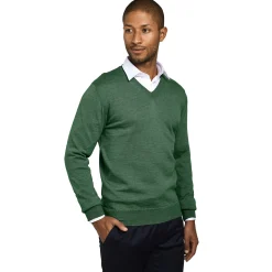 Best Sale LodinG Pull col v 100% pure laine Mérinos Vert