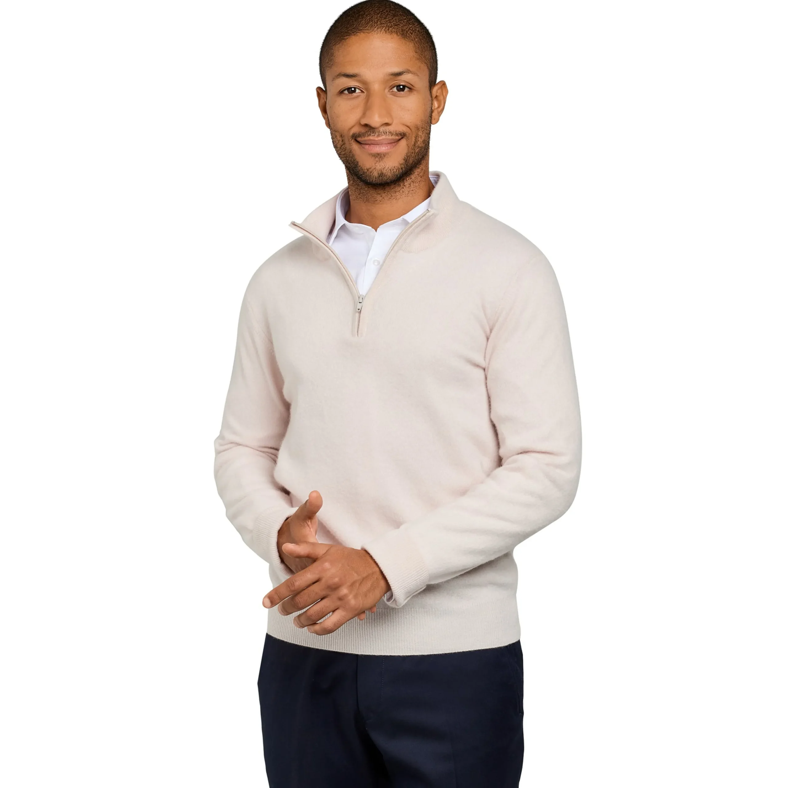 Discount LodinG Pull col zip laine Mérinos et cachemire crème Ecru