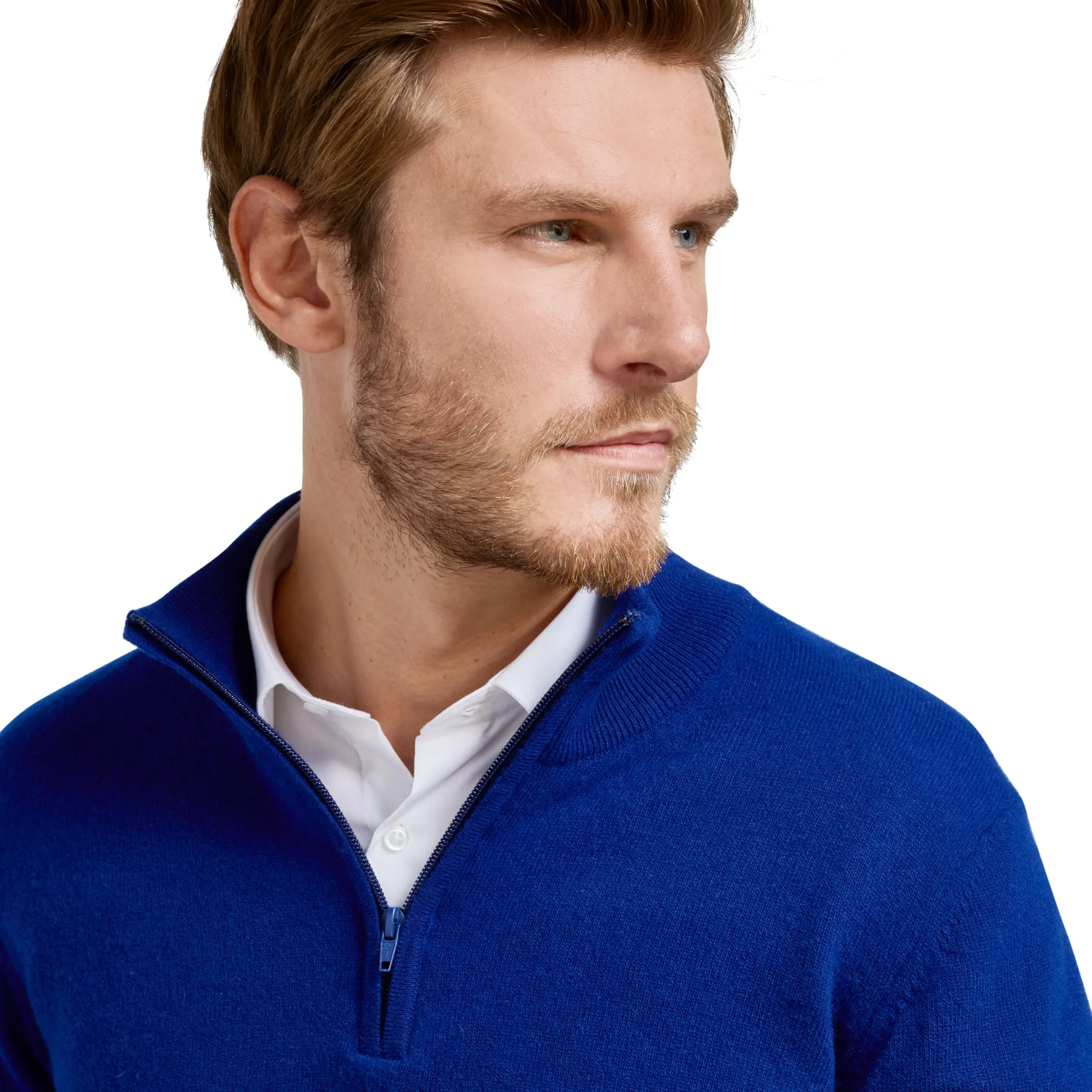 Clearance LodinG Pull col zip laine Mérinos et cachemire Bleu roi