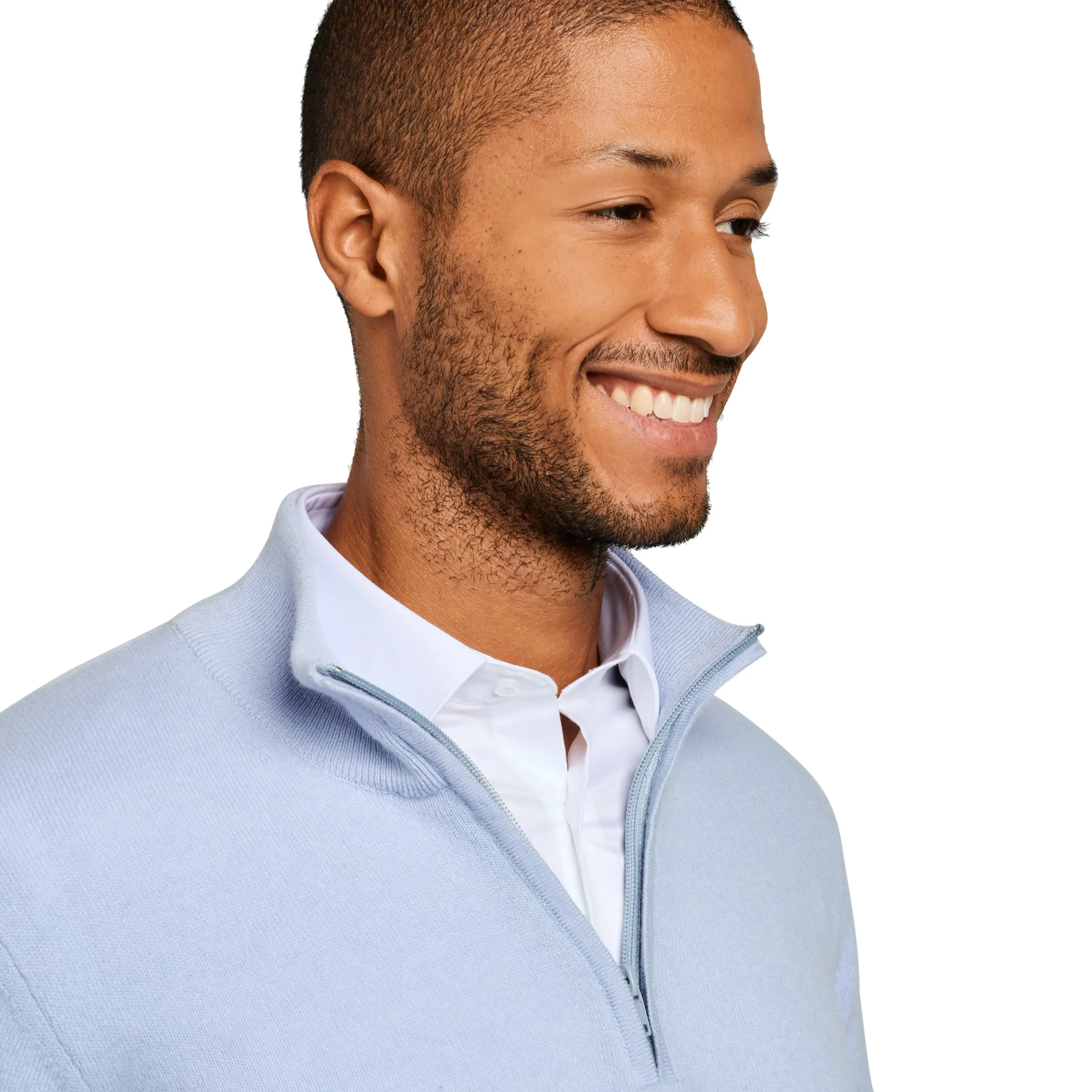 Discount LodinG Pull col zip laine Mérinos et cachemire Bleu ciel