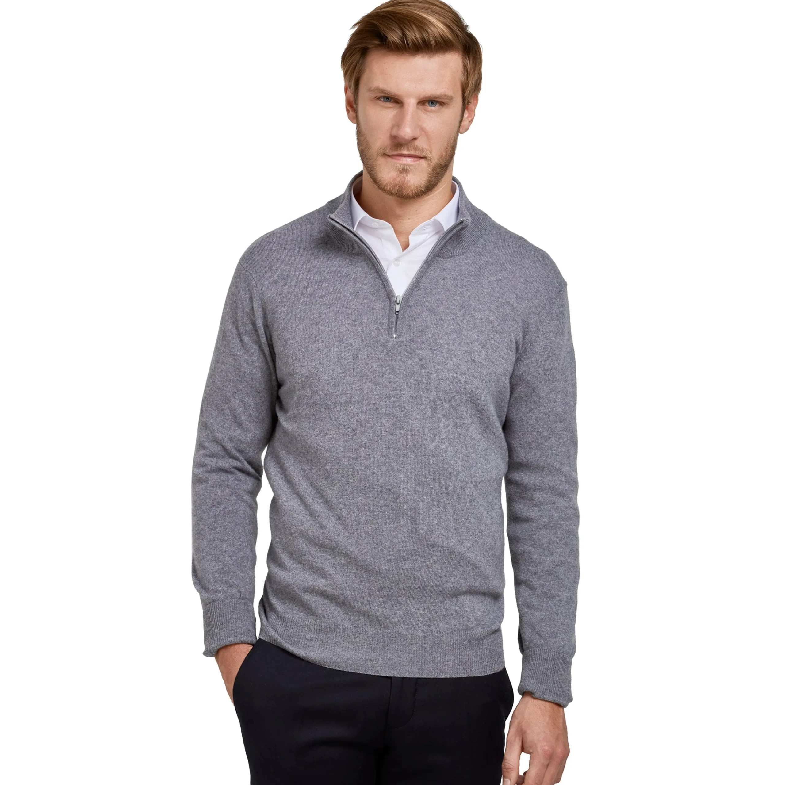 Flash Sale LodinG Pull col zip laine Mérinos et cachemire Gris